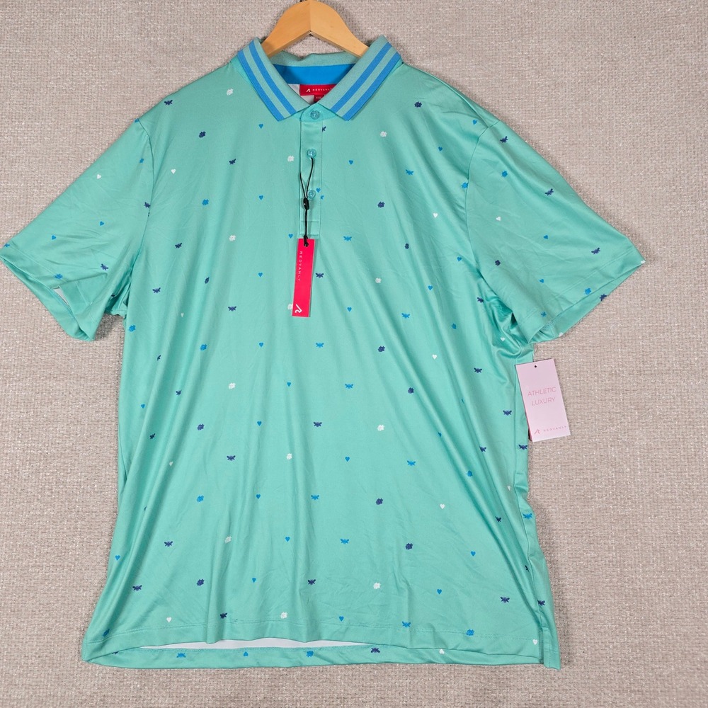 REDVANLY Langham Polo Mens XXL Pool Blue Green Bee Heart Tiger Golf Shirt R2415
